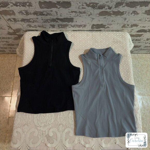 Lululemon Rib Zip-Front Cropped Run Tank Top in Rhino Grey, XS - Picture 5 of 10